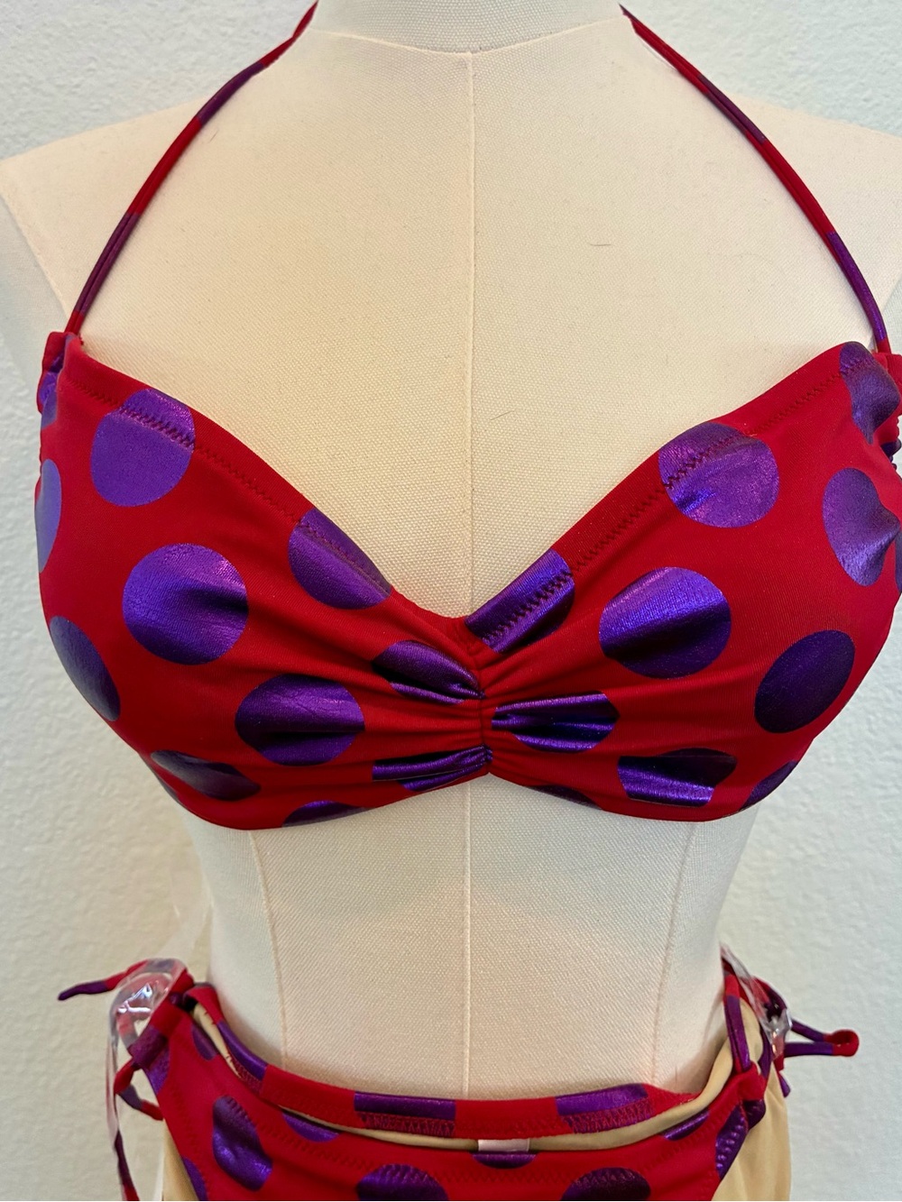 Victorias Secret Polka Dot String Red Purple Bikini Swimsuit Two Piece - Picture 2 of 6
